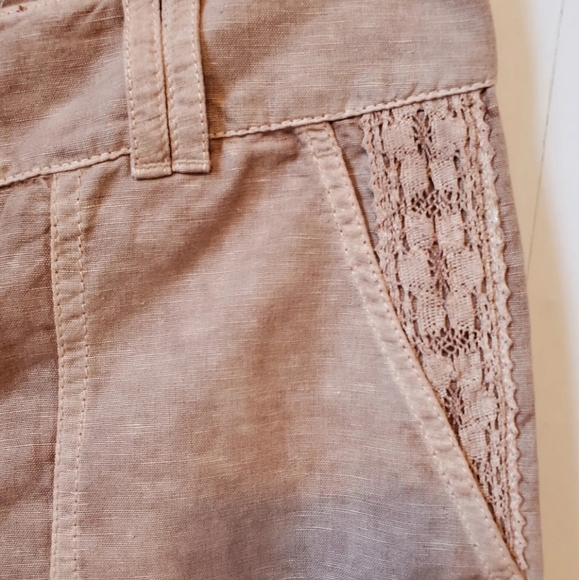 $FINAL$  NWOT Sundance Organia Cotton Linen Blend Convertable Pants Lace Trim - Picture 3 of 10